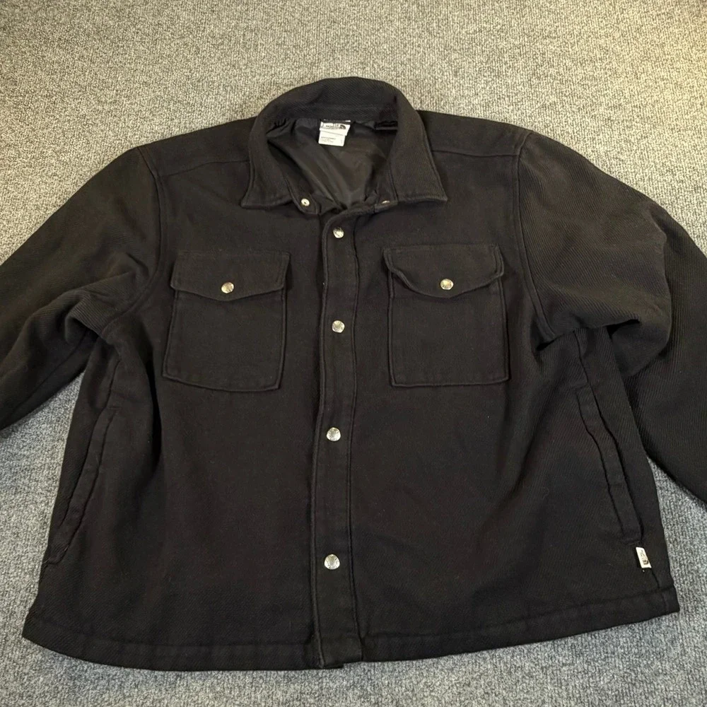 The North Face Mens Black‎ Cotton Twill Quilted Lined Snap Front Shirt Jacket L